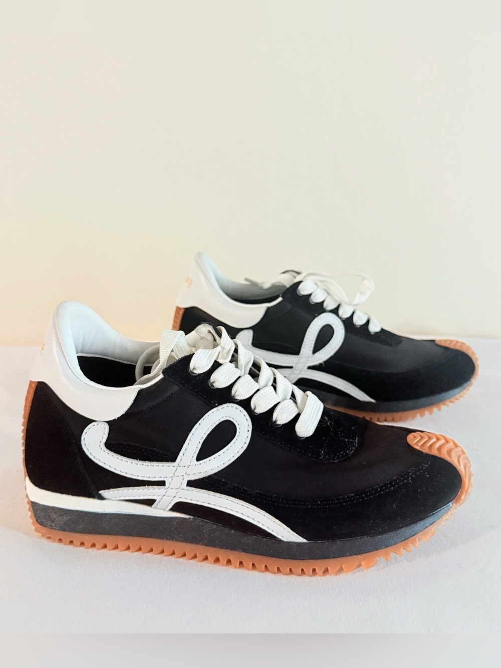 LOEWE Flow Runner Sneakers Black White Gum Sole Women EU 35